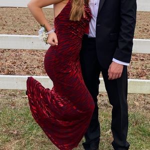 Red zebra animal print prom Valentine formal semi dress